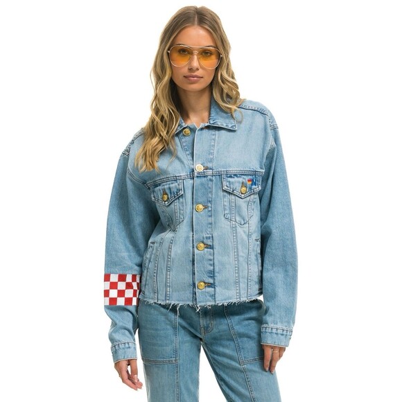 Aviator Nation Denim Live Free Cropped Jean Jacket Size Small - Picture 2 of 6